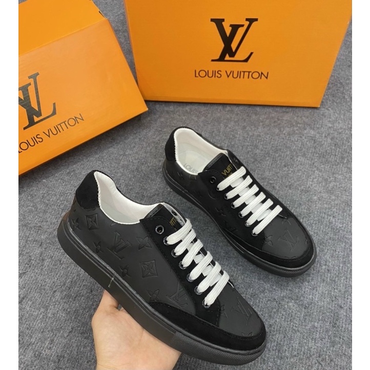 Giầy nam thể thao LV buộc dây có hoạ tiết dập vân chìm, Giầy thời trang nam đế cao mũi tròn btshop từ 38 đến 42