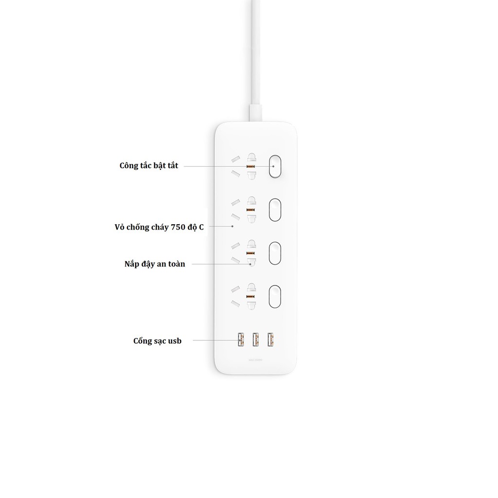 Ổ cắm Xiaomi MiJia Power Strip (4 ổ cắm điện, 4 công tắc bật tắt, 3 cổng usb)