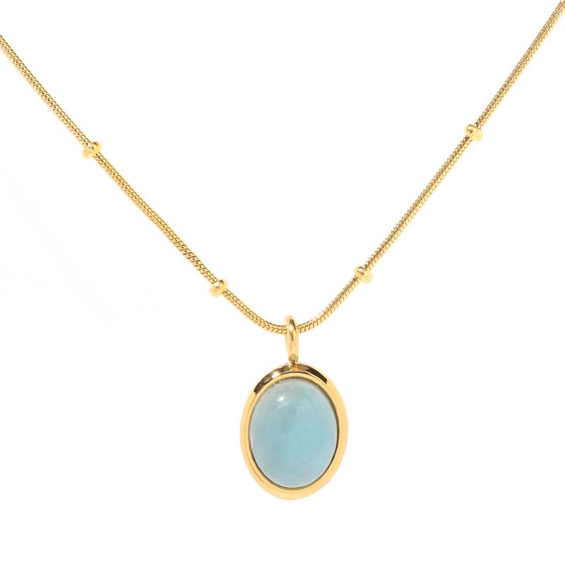 Dây chuyền thép titan 18k không phai màu mặt đá aquamarine tự nhiên cao cấp phong cách Nhật Hàn sang trọng dành cho nữ