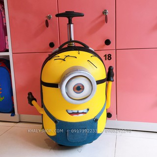 Vali kéo du lịch trẻ em hình Minions 1 mắt nổi 3D màu vàng cho các bé - (28x24x42cm) - 370-VLMI3D