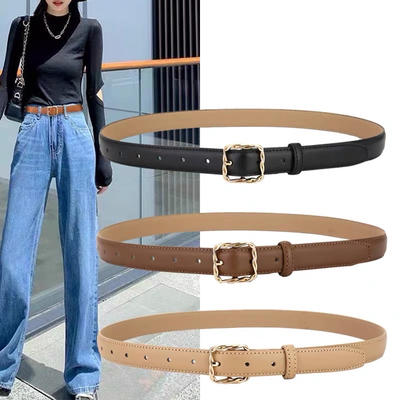 Thắt lưng nữ nam Unisex Meo shop Vuông xoắn TL023 bản nhỏ - Dây nịt lưng nam nữ phụ kiện da đẹp