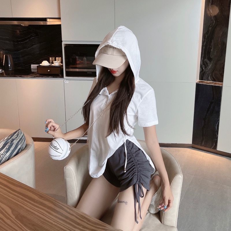 Set Áo Thun Tay Ngắn Có Nón Và Quần Short Lưng Cao Thời Trang Mùa Hè Mới 2022 Dành Cho Nữ