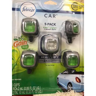 Kẹp nước hoa ô tô Febreze Car 4 Gain Original + 1 Heavy Duty - 5ml x 2 của Mỹ