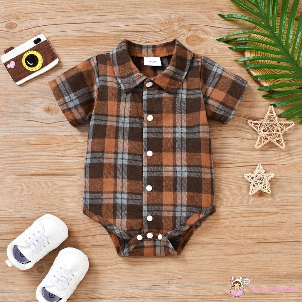 Bộ 2 Món Áo Liền Quần Đáy Thụng In Họa Tiết Kẻ Ô + Quần Yếm Cho Bé 0-18 Tháng Tuổi