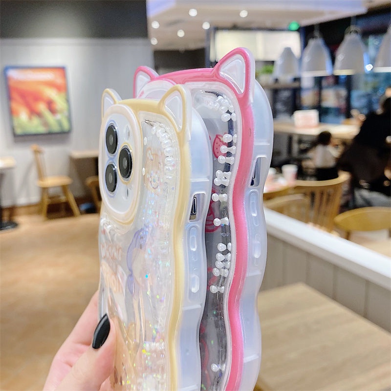 Ốp Điện Thoại Mềm Kim Tuyến Nước In Hình Gấu Hoạt Hình Có Dây Đeo Cho IPhone13 11 12Promax XS XR 7 / 8p