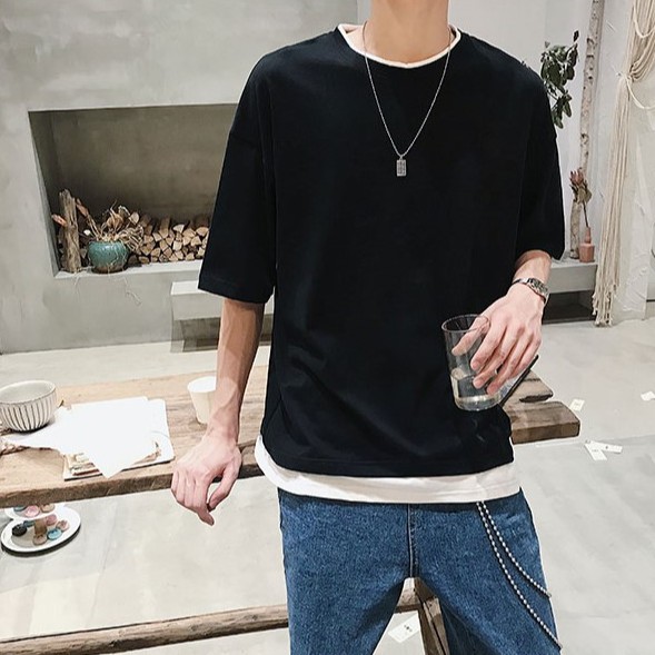 Áo Phông Tay Lỡ Phối Layout Unisex Cho Cả Nam Và Nữ Vải Cotton Đẹp Và Thoáng Mát | BigBuy360 - bigbuy360.vn