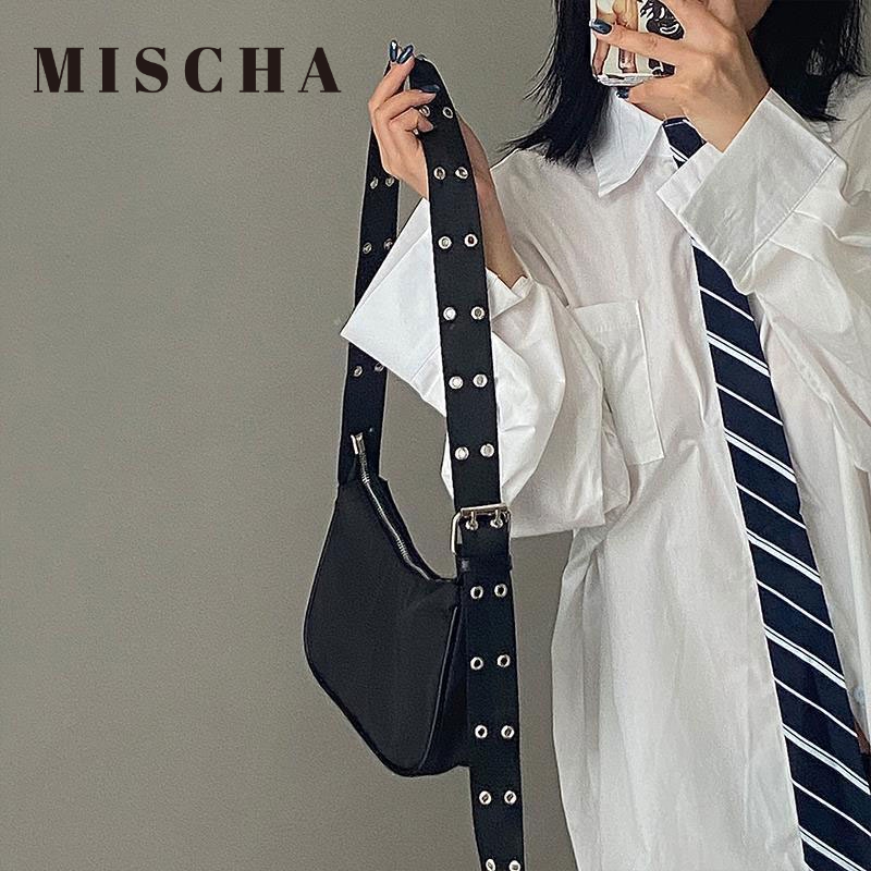 Mischa Túi Đeo Chéo Vai Hình Vuông Cỡ Lớn Hai Hàng Nút Bằng nylon Màu Trơn Thiết Kế Thời Trang Mới Dành Cho Học Sinh