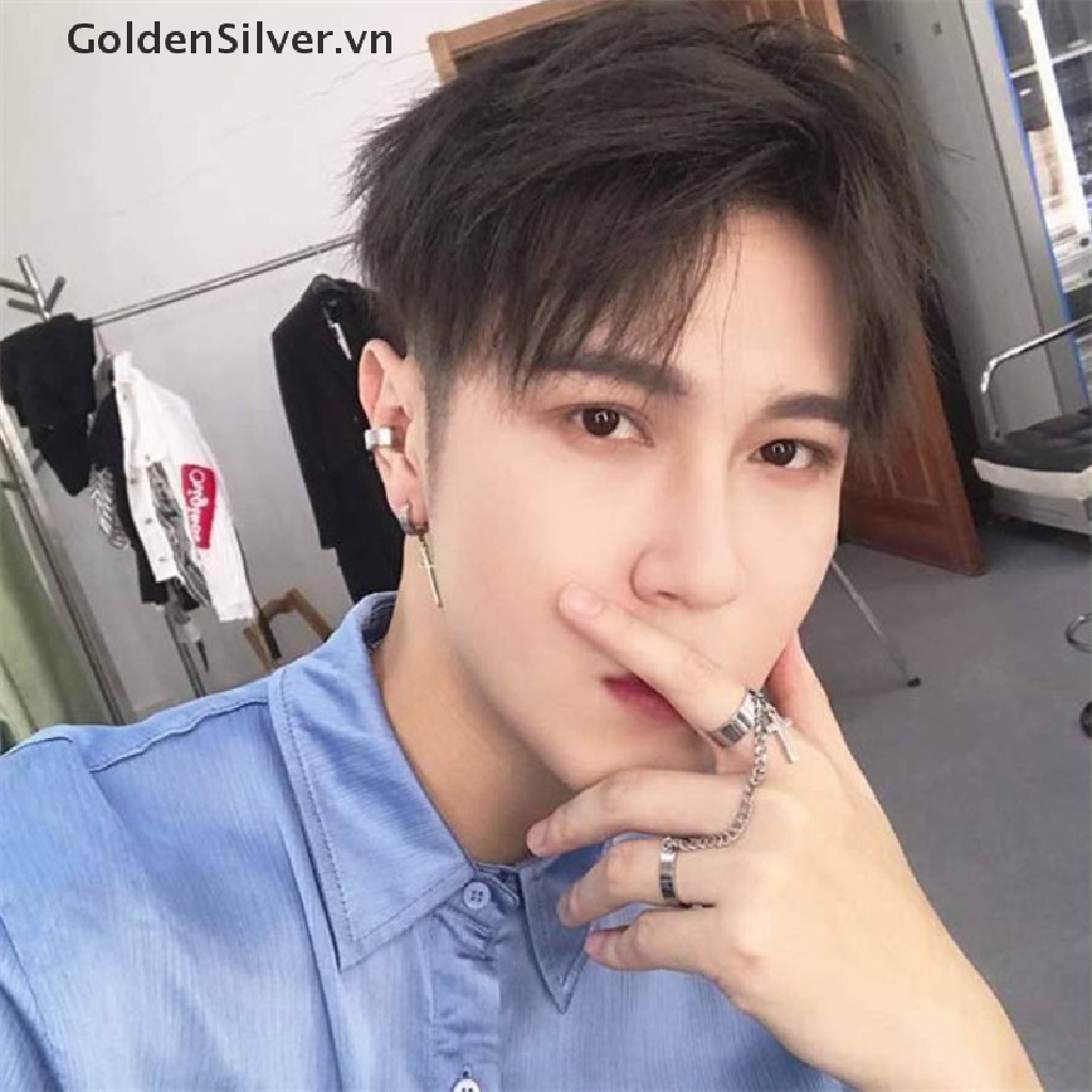 Set Nhẫn Hai Chiếc Dây Xích Bằng Thép Titan Mạ Vàng Phong Cách Hip Hop Cho Nam Giới