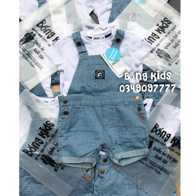 Set Yếm Đùi Bé Trai Kẻ Denim Trắng 3-5kg