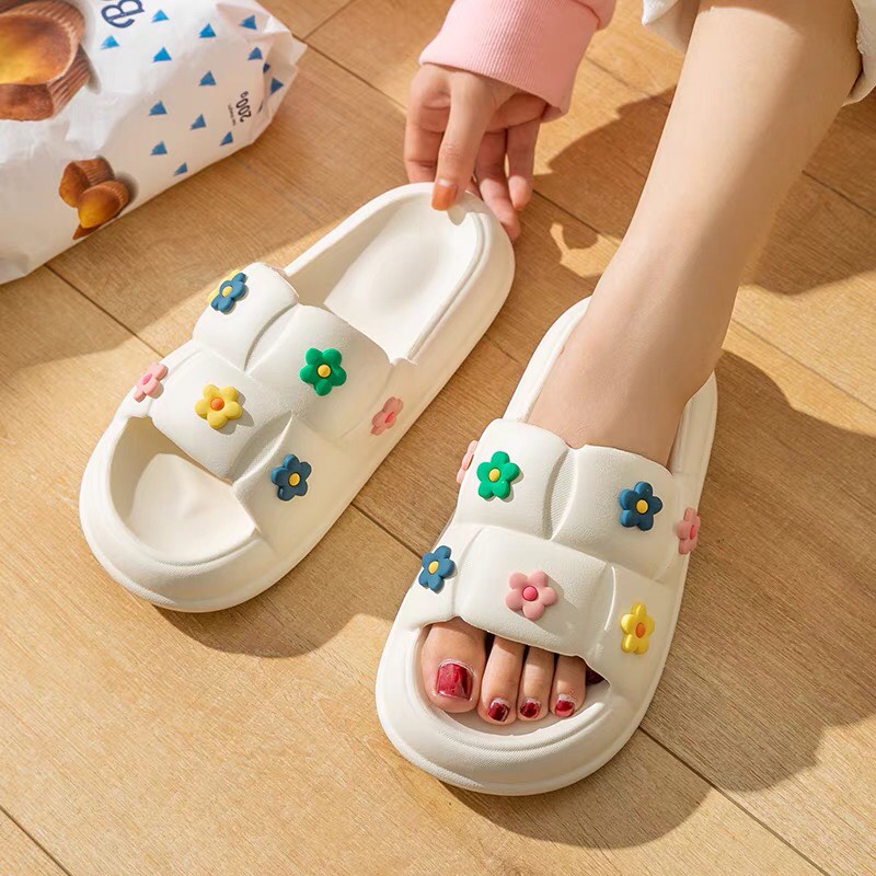 Dép bánh mì đế cao stick hoa, dép quai ngang cao su Eva cao cấp không thấm nước, chống trơn trượt, size 36-40