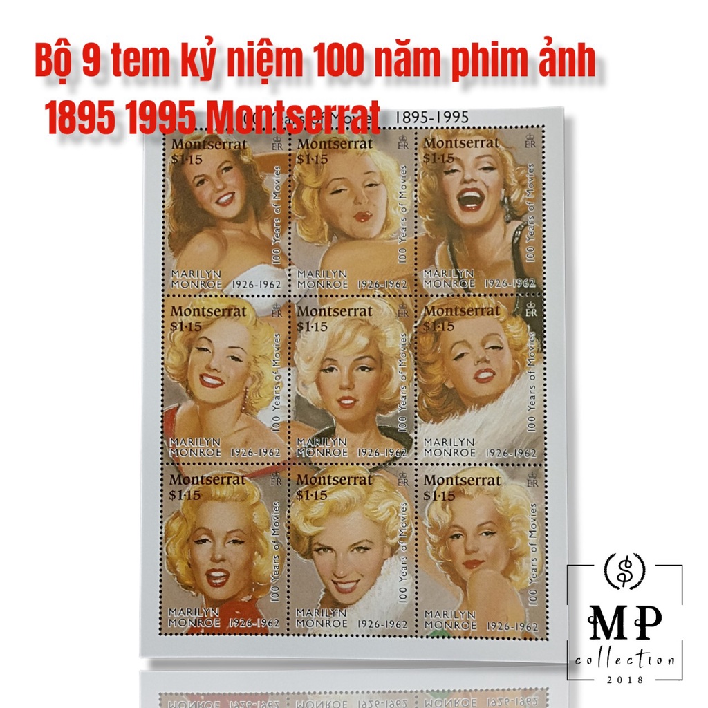 Bộ 9 tem kỷ niệm 100 năm phim ảnh 1895 1995 Montserrat.