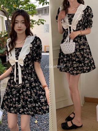 Đầm hoa cổ thủy thủ màu đen phong cách pháp 50834