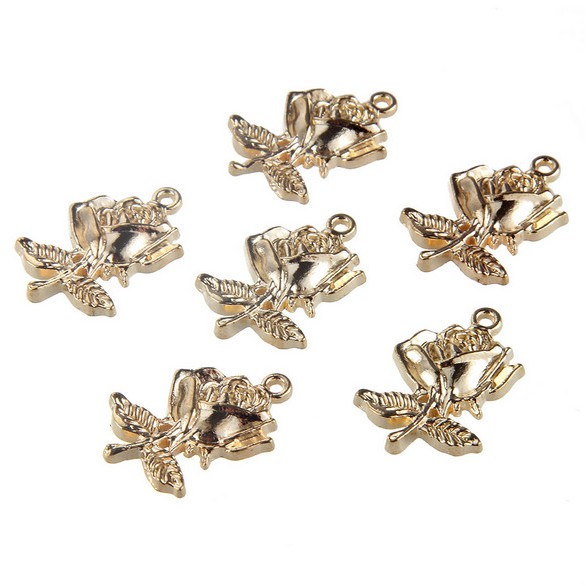 Bộ 5 Mặt Dây Chuyền Bạc / Vàng Hồng Hình Hoa Hồng 25 * 17mm