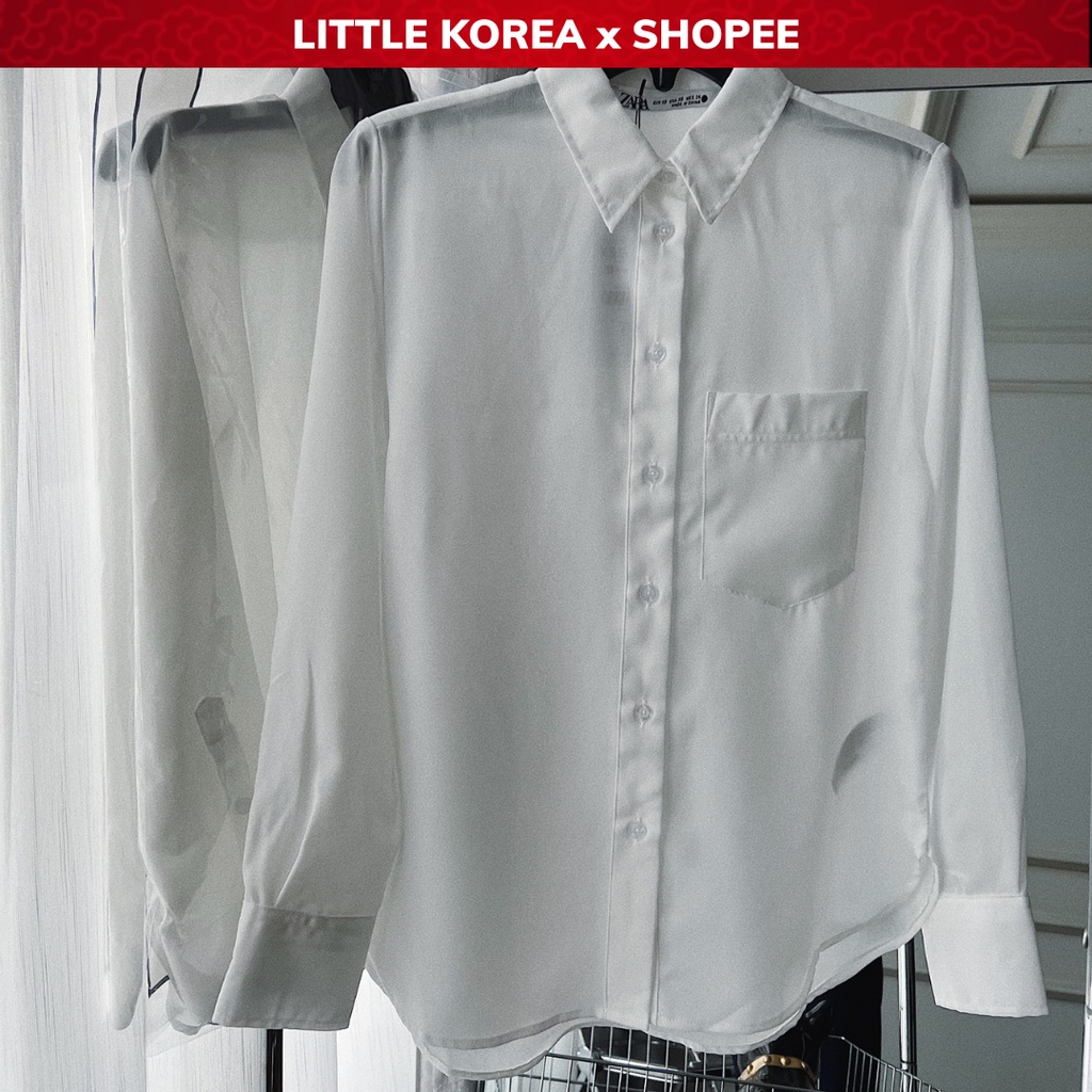 Áo Sơ Mi Nữ Màu Trắng Basic Form Rộng Dáng Suông Tay Dài Thời Trang Kiểu Công Sở - LITTLE KOREA