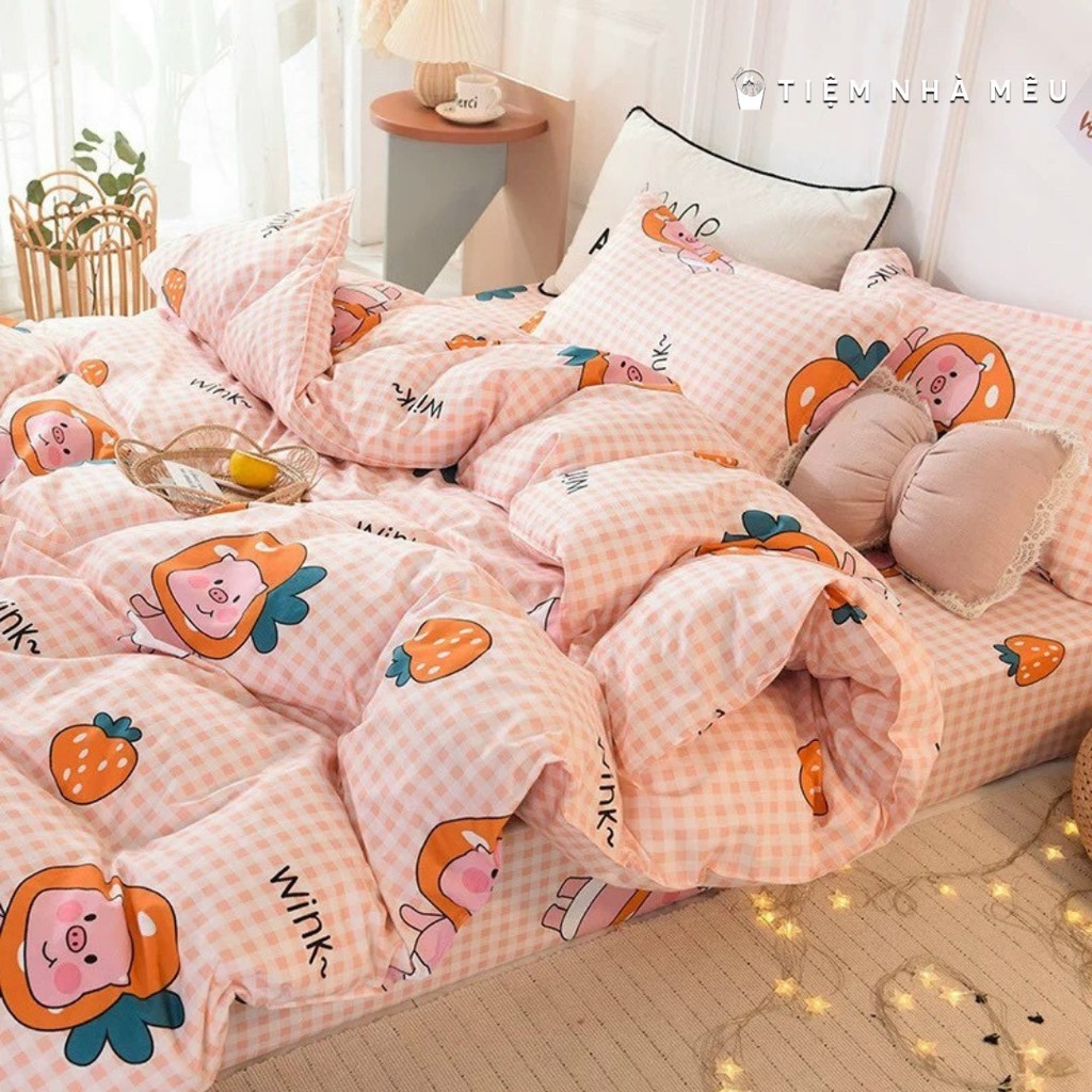 Bộ Chăn Ga Gối Cotton 3D✨ m6/m8/2m-Tiệm Nhà Mêu✨Set 4 Món Poly Siêu Đáng Yêu Bedding - Decor Hàn Quốc ( V0L1 )