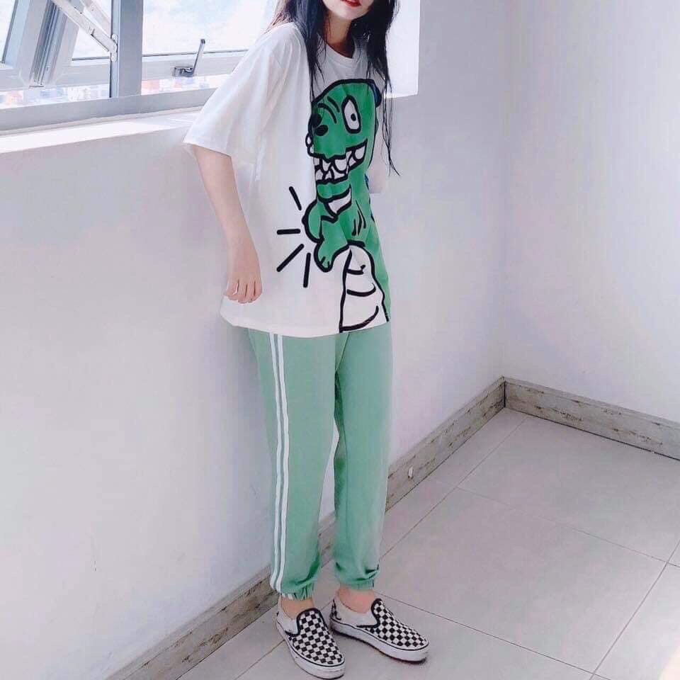 SET THỂ THAO ÁO PHÔNG KHỦNG LONG MIX QUẦN THUN XANH 2 LINE UNISEX