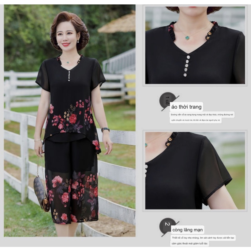 Bộ quần áo trung niên voan