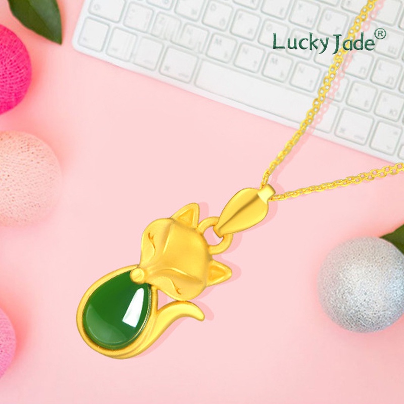 Vòng cổ Mạ Bạc 925 Mặt Hình Con Cáo Đính Đá Xanh Thời Trang