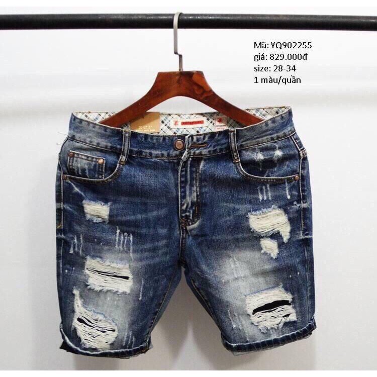 Quần short jean nam màu xanh đậm wash xám rách full thời trang form chuẩn BB08-1015