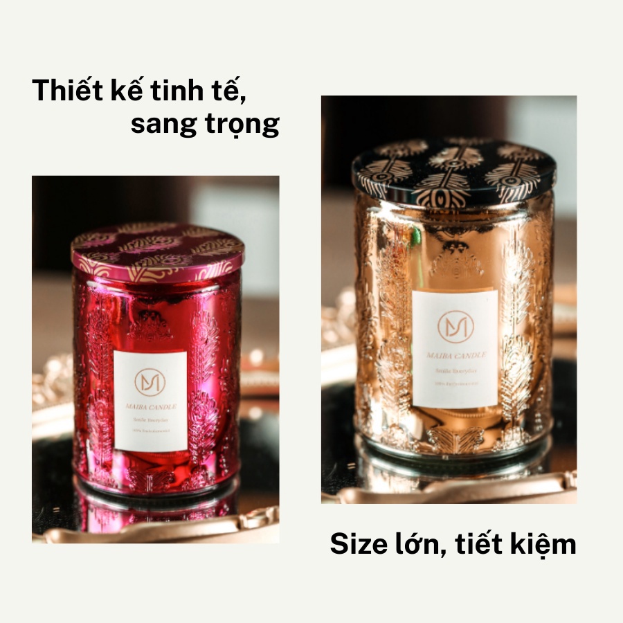 Nến thơm trang trí LUXURY sáp dừa khử mùi không gian nhà cửa big size 70h