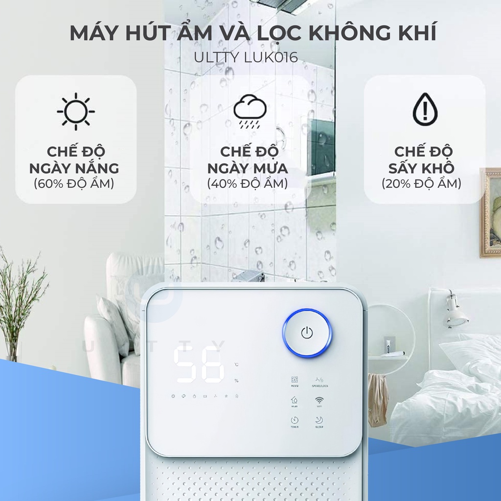 Máy Hút Ẩm Lọc Không Khí ULTTY LUK016 - Hàng Chính Hãng bảo hành 2 năm quốc tế - Befoyo