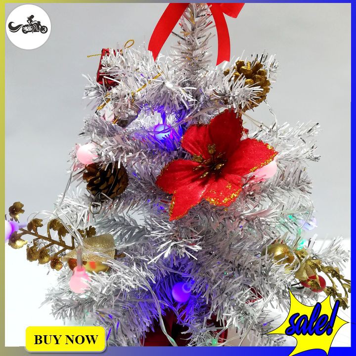 Cây thông noel mini 38cm, 50cm màu trắng đính sẵn phụ kiện trái đỏ, quả thông xinh xắn chỉ cần trưng bày