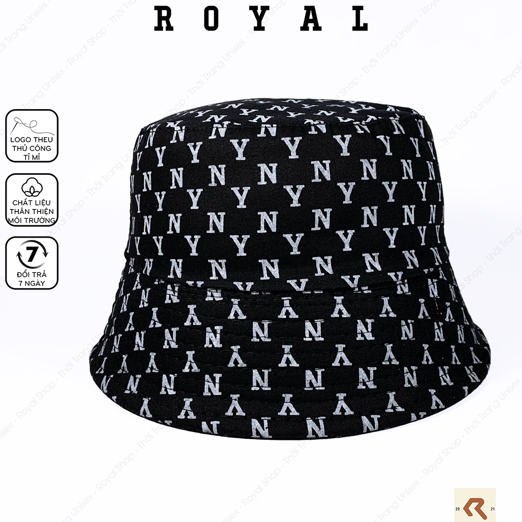Mũ bucket mlb monogram ny nón bucket new york yankees vải kaki cotton - Royal Shop