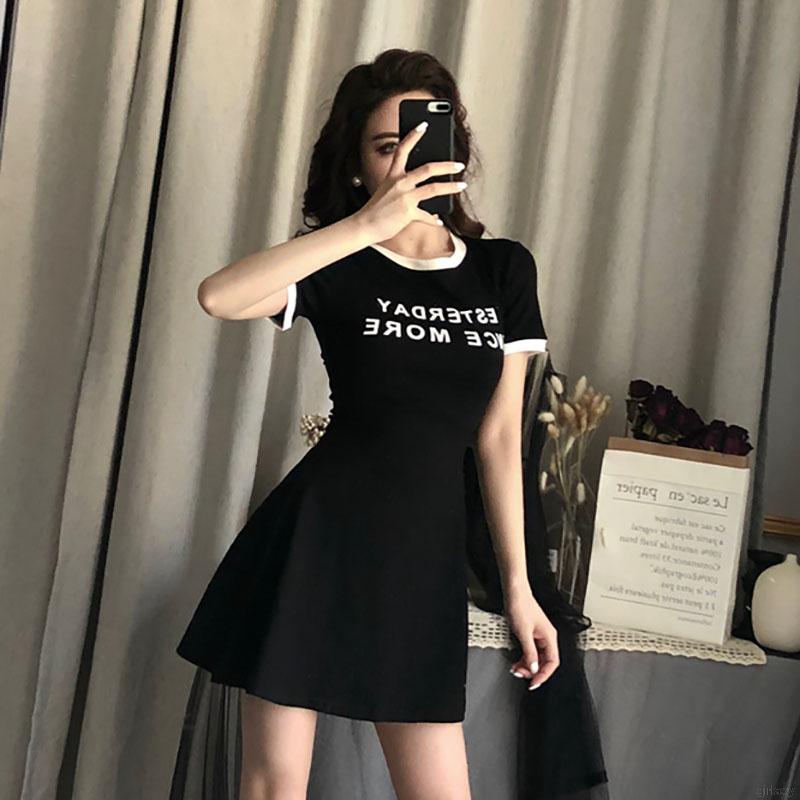 Đầm Thun Tay Ngắn In Chữ Trẻ Trung Thời Trang Cho Nữ