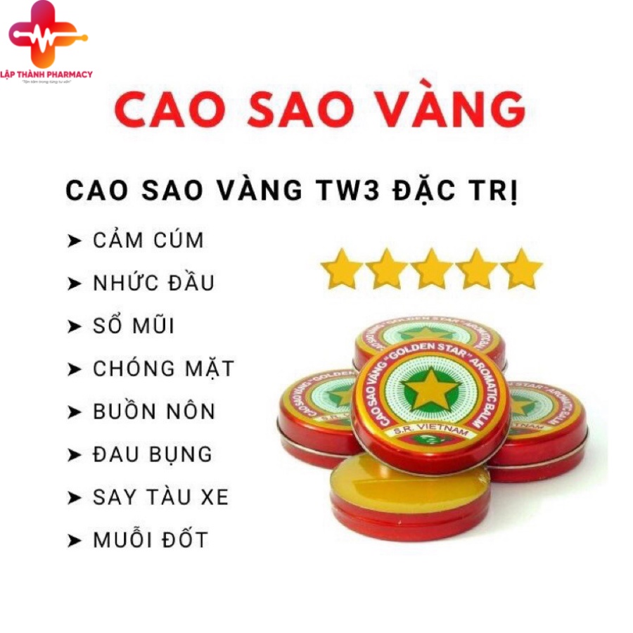 Cao Sao Vàng TW3 , Cao Xoa Nhức Đầu, Đau Bụng, Say Tàu Xe, Sổ Mũi, Côn Trùng Đốt, Dầu Cù Là Lọ 3g