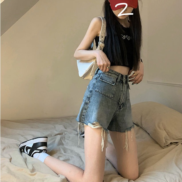 Quần Short Denim Lưng Cao Ống Rộng Plus Size Phong Cách Hàn Quốc Cho Nữ