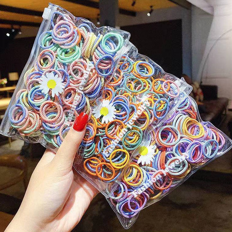 Bộ 100 Dây Buộc Tóc Cao Su Dễ Thương Phong Cách Hàn Quốc Cho Bé Gái