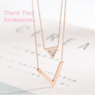 Dây chuyền nữ titanium chữ V hai tầng thiết kế Hàn Quốc