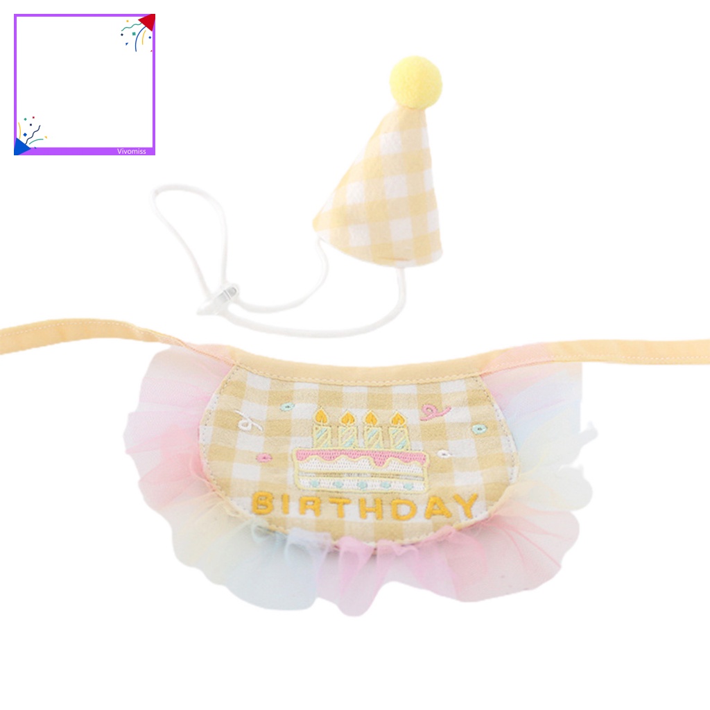 [VM] Set Khăn Choàng Cổ + Nón + Yếm Ăn Sinh Nhật Không Phai Màu Cho Thú Cưng