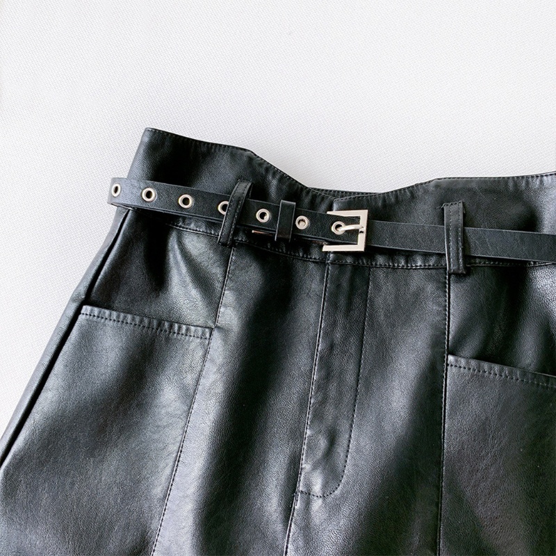 Chân Váy Chữ A Lưng Cao Giả Da Dáng Ôm Màu Trơn Phối Khóa Kéo Và Túi Thời Trang Mùa Thu Cho Nữ