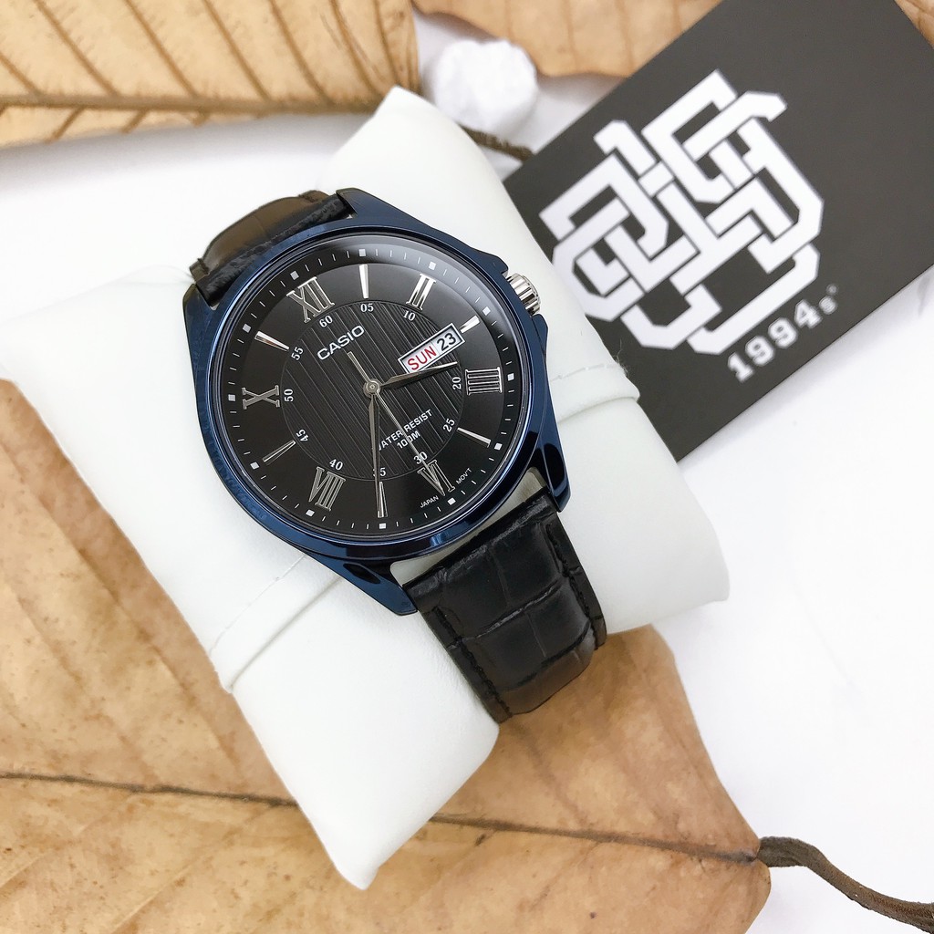 Đồng hồ nam Casio MTP-1384 / MTP-1384BUL-1A dây da thật chính hãng