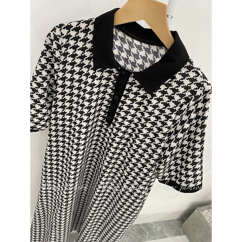 Váy suông cổ đức hoạ tiết ziczac, váy đũi lụa siêu mềm siêu mát - Almaz Fashion