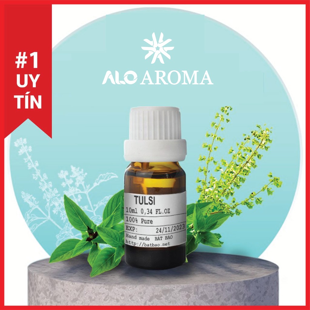 Tinh Dầu Hương Nhu Thiên Nhiên mọc tóc, giải cảm, khử mùi và thư giãn Tulsi Essential Oil AloAroma