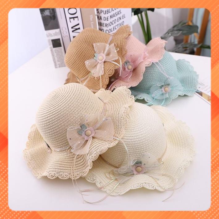 SP Mũ cói nơ vành tròn ,cho bé gái, nón hè nơ xinh xắn size 2-8y