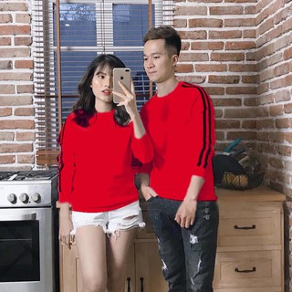 Áo đôi tay dài sọc tay màu đỏ