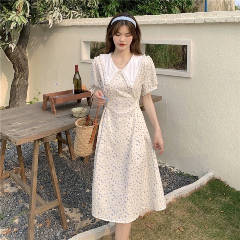 Váy hoa nhí cổ sen viền bèo dây thắt eo siêu tôn dáng VKE1978 Ulzzang style🌸 Hàng Quảng Châu