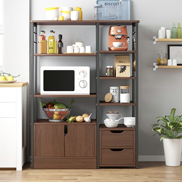 Kệ để lò vi sóng, Kệ bếp đa năng gỗ nhiều tầng khung thép có ngăn tủ để đồ DH-BGK2074