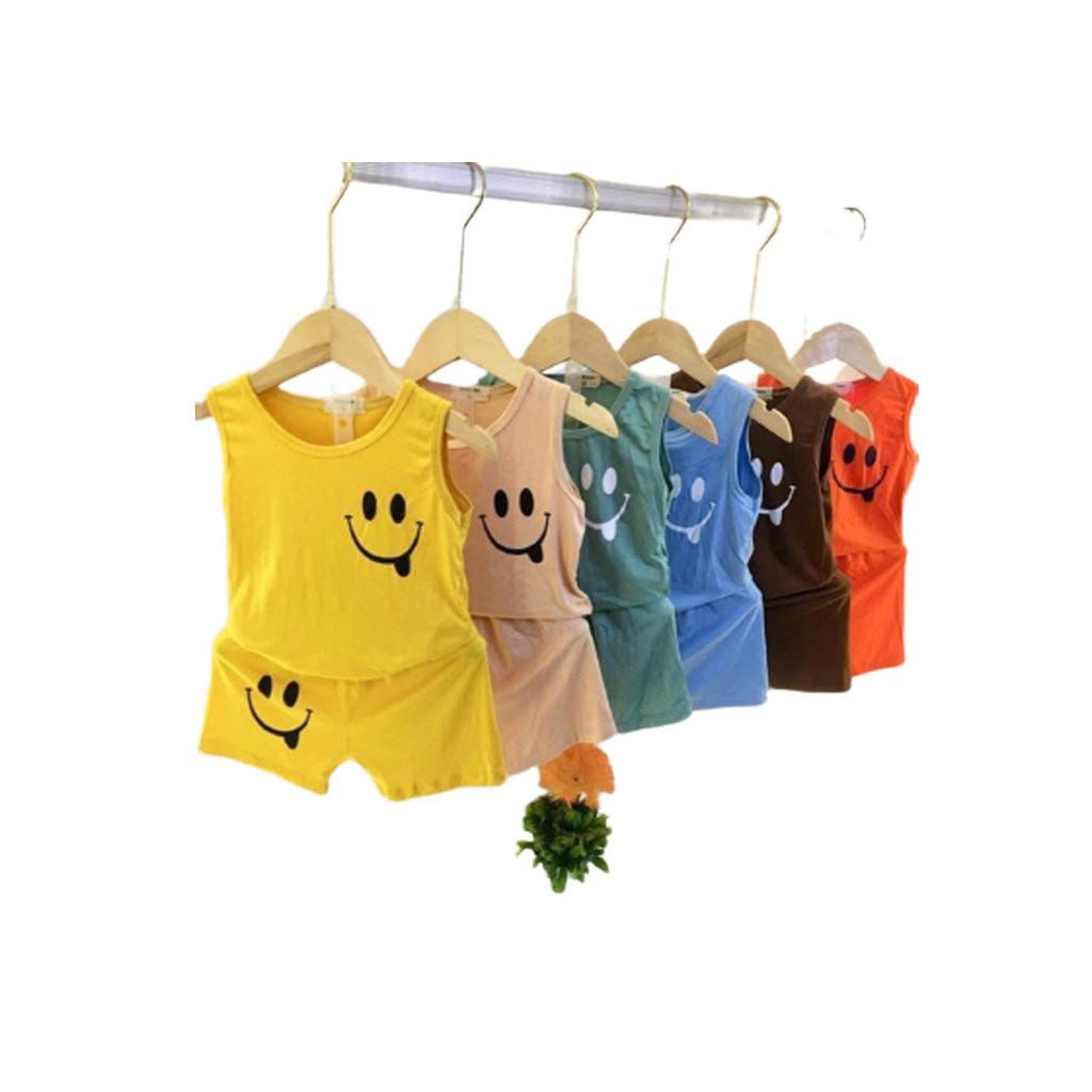 Bộ quần áo ba lỗ cho in hình mặt cười bé trai và bé gái chất lượng cotton từ 8-20kg - Minky Sun