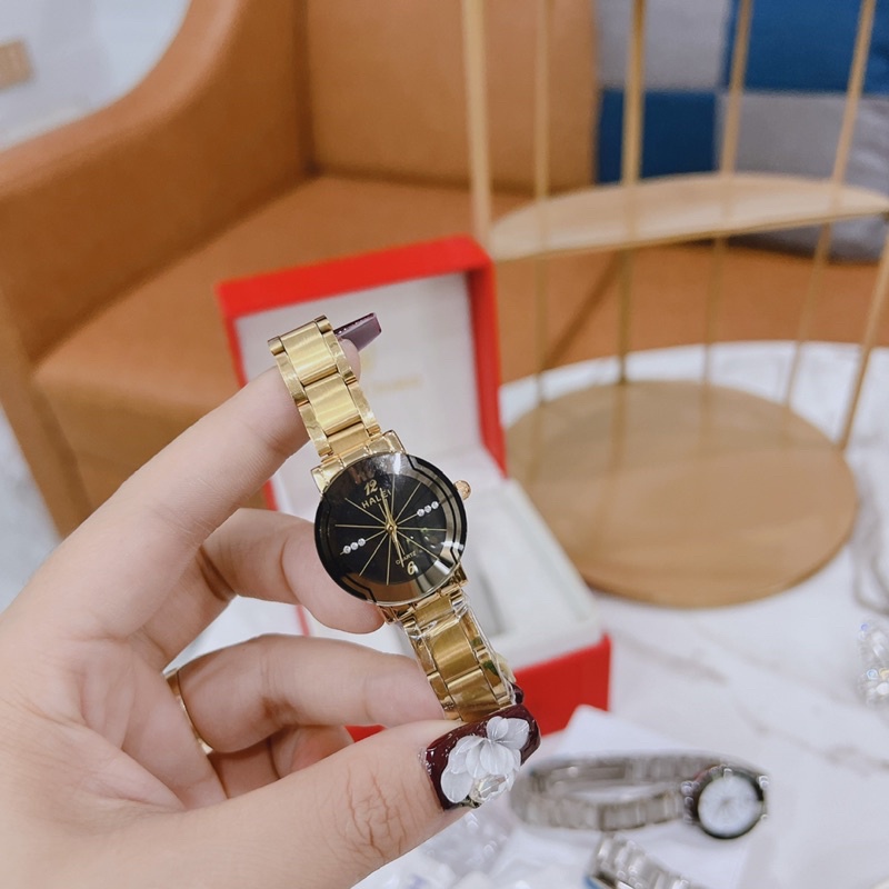 Đồng hồ nữ halei mặt tròn quai hợp kim , chống nước