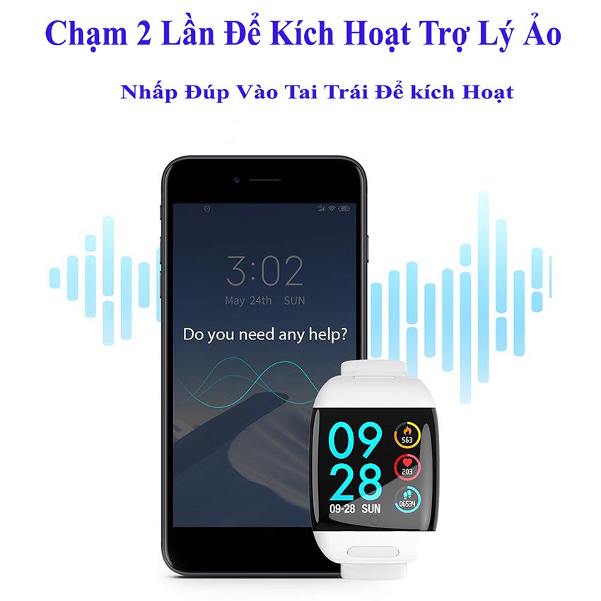 Đồng Hồ Thông Minh Kèm Tai Nghe Bluetooth 5.0 Hiện Đại Nghe Nhạc Gọi Điện Theo Dõi Sức Khỏe, Pin Cực khủng