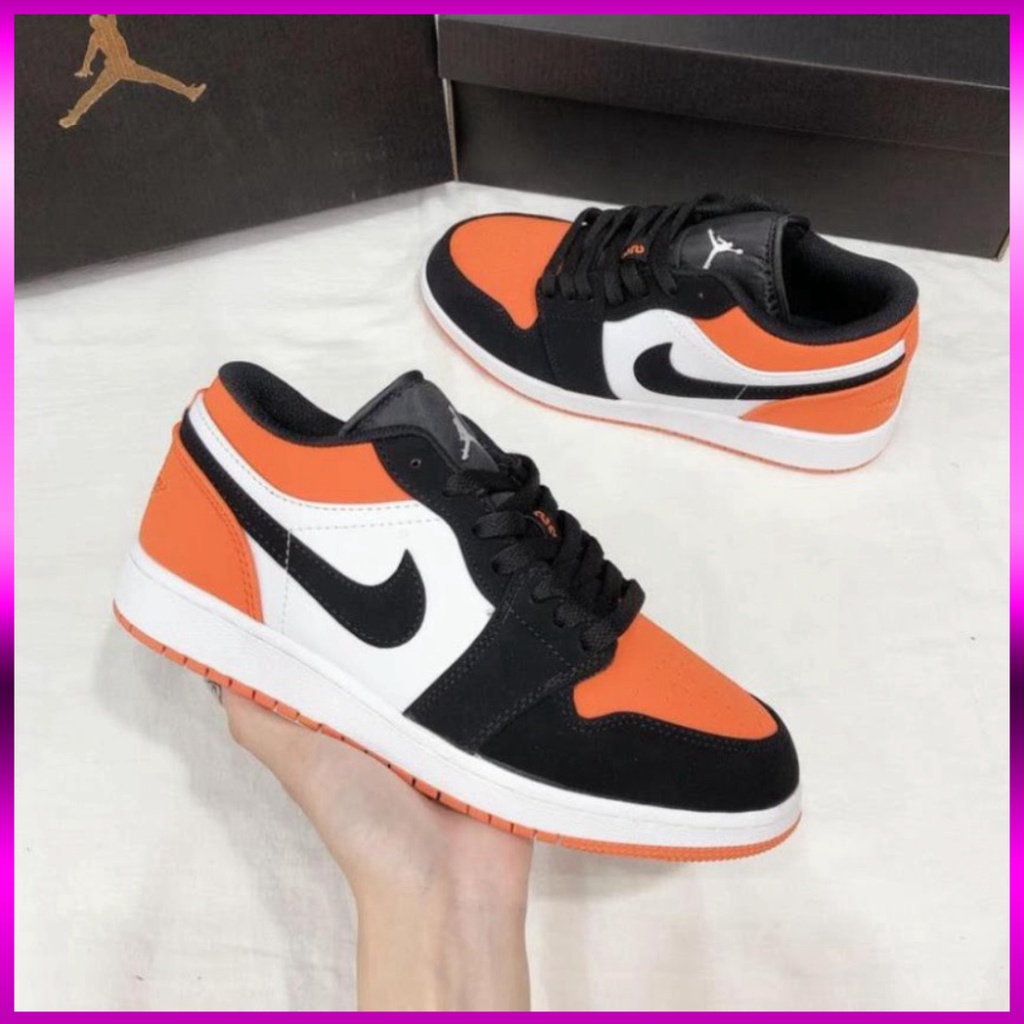 [FREE SHIP] Giày Sneaker JD 1 màu cam đen Thấp cổ nam nữ full box bill