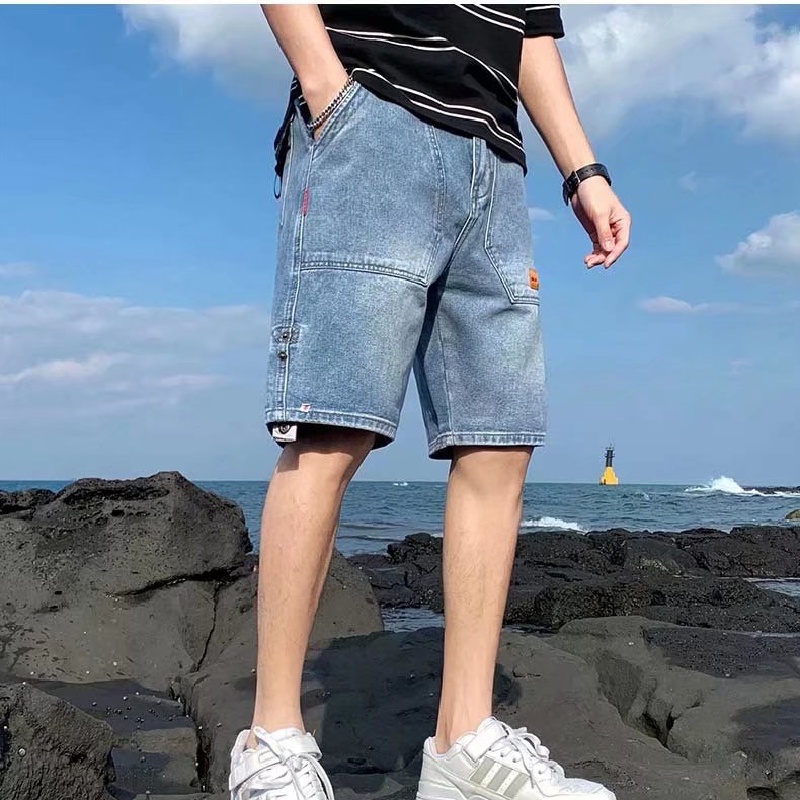 【M-3XL】Quần Short Denim Chống Mài Mòn Dáng Rộng Thời Trang Mùa Hè Phong Cách hip hop Hàn Quốc Cỡ Lớn Cho Nam