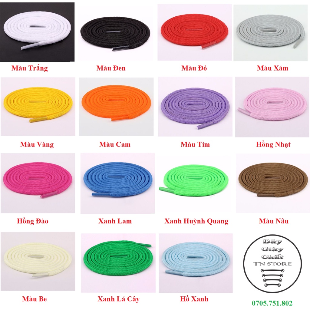 Dây giày tròn to 5mm nhiều màu  dài 120cm 140cm thể thao sneaker nam nữ
