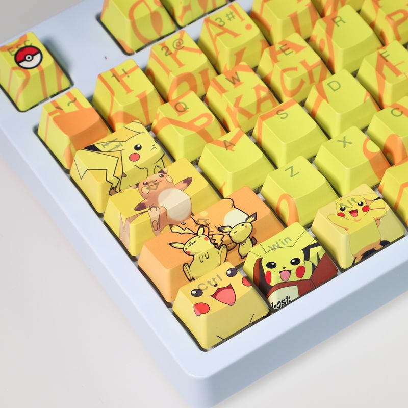 Keycap Pokemon chủ đề Pokémon Pikachu keycap hoạt hình PBT Dye bàn phím cơ thăng hoa Bàn phím cơ truyền ánh sáng Keycap 104 phím