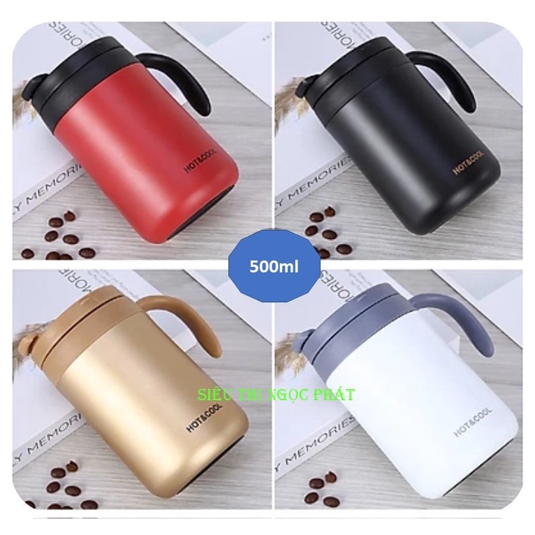 Cốc Giữ Nhiệt/Ly Giữ Nhiệt Đựng Cafe Văn Phòng Có Tay Cầm/ Bình ủ cháo Chất Liệu Inox 304 Cao Cấp 500ml