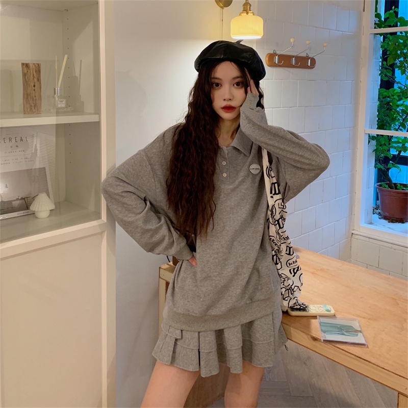 Bộ Áo Sweater Cổ POLO Phối Chân Váy Lưng Cao Thiết Kế Quyến Rũ Cho Nữ